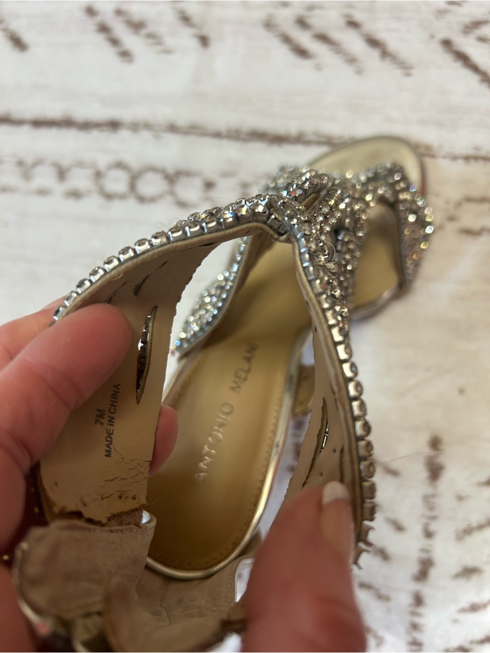 Antonio Melani Silver Rhinestone Strappy Heels Size 7 Evening Shoes - Picture 10 of 15